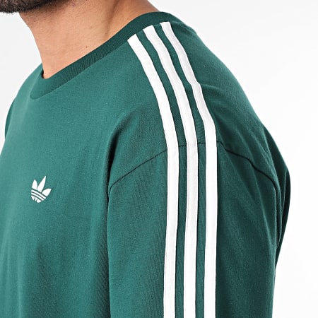 Adidas Originals - Tee Shirt A Bandes Oversize Large 3 Stripes KE2911 Vert Foncé Blanc
