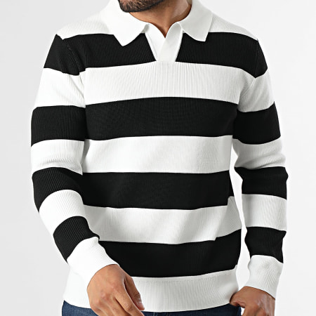 Frilivin - Jersey de Cuello V Canalé 066 Negro Blanco