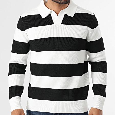 Frilivin - Jersey de Cuello V Canalé 066 Negro Blanco