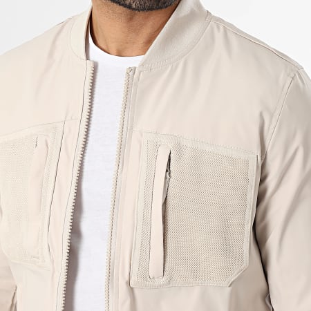 Frilivin - Conjunto de chaqueta con cremallera y pantalón cargo 825 Beige