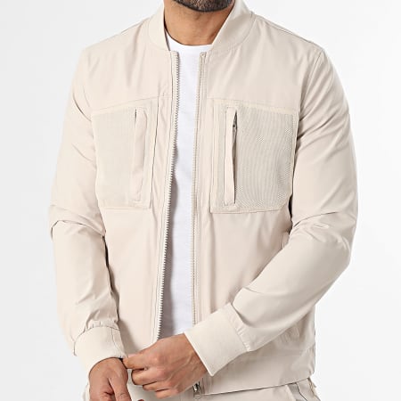 Frilivin - Conjunto de chaqueta con cremallera y pantalón cargo 825 Beige