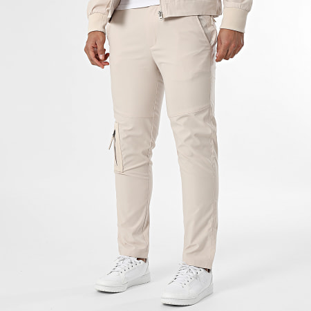 Frilivin - Conjunto de chaqueta con cremallera y pantalón cargo 825 Beige
