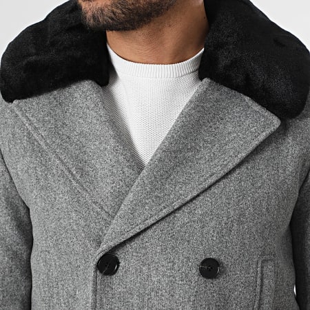 Frilivin - Abrigo Largo Cuello de Oveja Gris Melange Negro