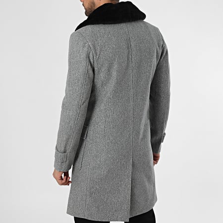 Frilivin - Abrigo Largo Cuello de Oveja Gris Melange Negro