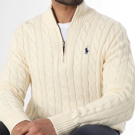 Polo Ralph Lauren - Pull Col Montant Zippé Original Player Beige Clair