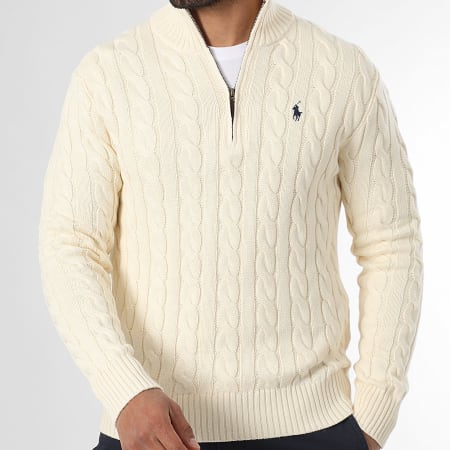 Polo Ralph Lauren - Pull Col Montant Zippé Original Player Beige Clair