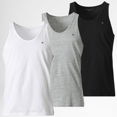 Tommy Hilfiger - Pack de 3 Camisetas Sin Mangas Signature 3387 Negro Gris Jaspeado Blanco