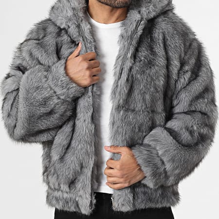 Frilivin - Chaqueta con capucha de pelaje H03 Gris Jaspeado