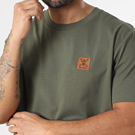 One Piece - Tee Shirt Oversize Large Patch Cuir Vert Kaki