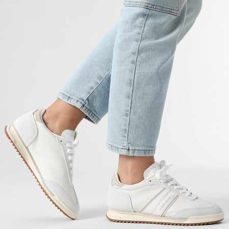 Tommy Jeans - Baskets Femme Low Profile Runner Leather Mix 3001 Ecru Gulf Sand