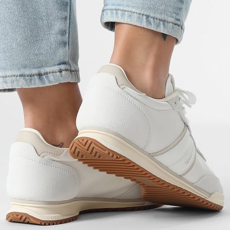 Tommy Jeans - Baskets Femme Low Profile Runner Leather Mix 3001 Ecru Gulf Sand