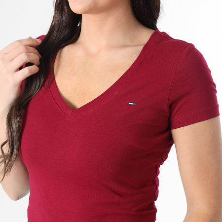Tommy Jeans - Tee Shirt Col V Femme Slim 0458 Bordeaux