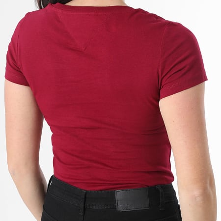 Tommy Jeans - Tee Shirt Col V Femme Slim 0458 Bordeaux