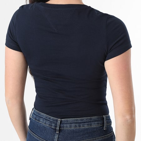 Tommy Jeans - Tee Shirt Col V Femme Slim 0458 Bleu Marine