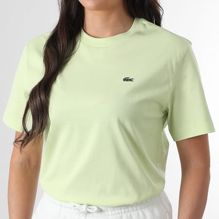 Lacoste - Tee Shirt Femme Logo Brodé Crocodile Relaxed Fit Vert Clair