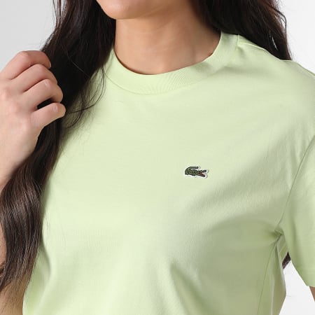 Lacoste - Tee Shirt Femme Logo Brodé Crocodile Relaxed Fit Vert Clair