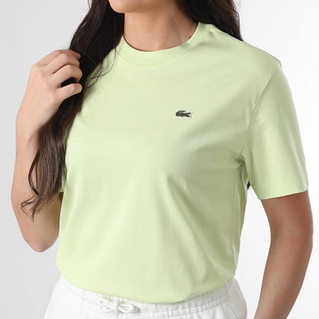 Lacoste - Tee Shirt Femme Logo Brodé Crocodile Relaxed Fit Vert Clair