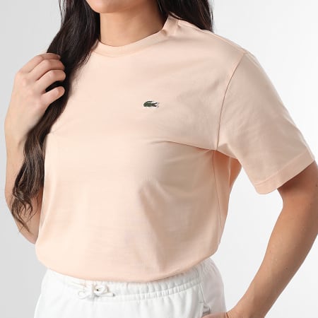 Lacoste - Tee Shirt Femme Logo Brodé Crocodile Relaxed Fit Saumon