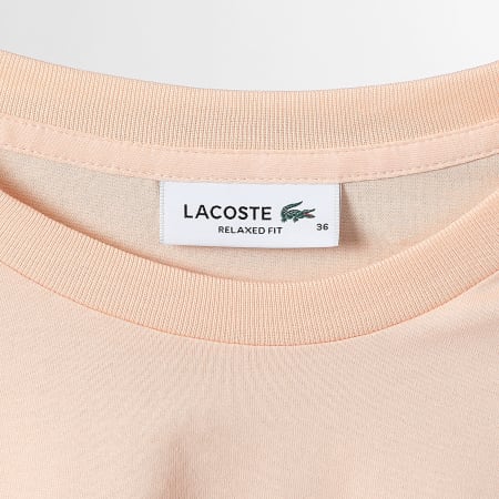 Lacoste - Tee Shirt Femme Logo Brodé Crocodile Relaxed Fit Saumon
