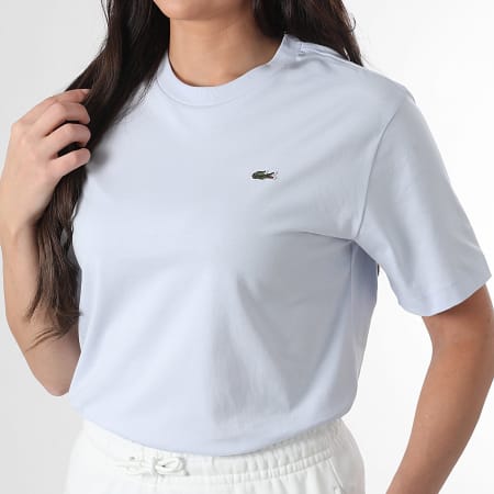 Lacoste - Tee Shirt Femme Logo Brodé Crocodile Relaxed Fit Bleu Ciel