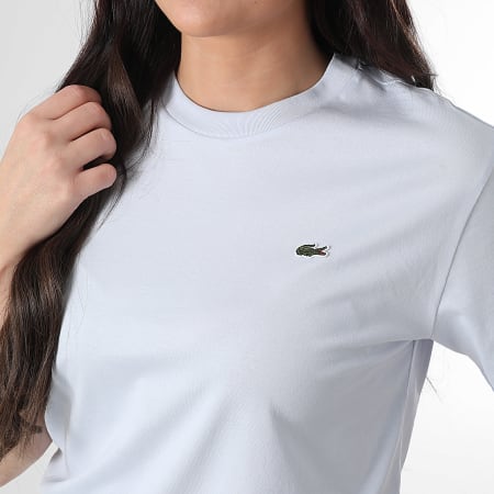 Lacoste - Tee Shirt Femme Logo Brodé Crocodile Relaxed Fit Bleu Ciel