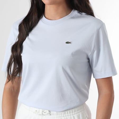 Lacoste - Tee Shirt Femme Logo Brodé Crocodile Relaxed Fit Bleu Ciel