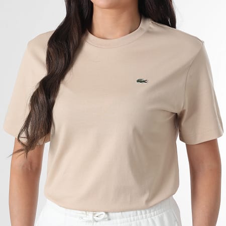 Lacoste - Tee Shirt Femme Logo Brodé Crocodile Relaxed Fit Beige