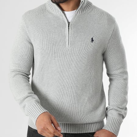Polo Ralph Lauren - Pull Col Zippé Original Player Gris