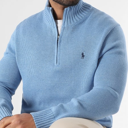 Polo Ralph Lauren - Pull Col Zippé Original Player Bleu Clair