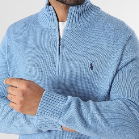 Polo Ralph Lauren - Pull Col Zippé Original Player Bleu Clair