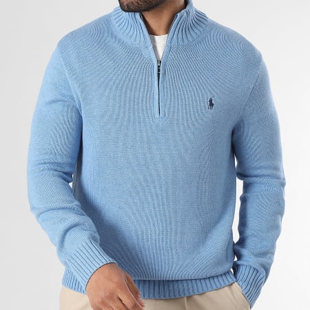 Polo Ralph Lauren - Pull Col Zippé Original Player Bleu Clair