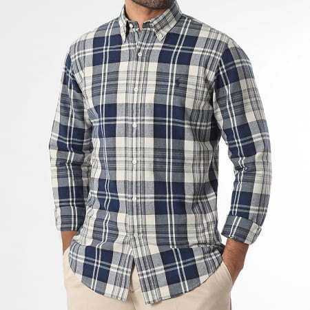 Polo Ralph Lauren - Chemise Manches Longues A Carreaux Custom Fit Original Player Beige Bleu Marine