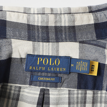 Polo Ralph Lauren - Chemise Manches Longues A Carreaux Custom Fit Original Player Beige Bleu Marine