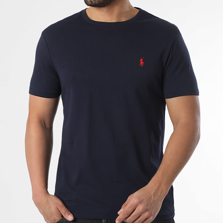 Polo Ralph Lauren - Lot De 2 Tee Shirts Custom Slim Fit Original Player Blanc Bleu Marine