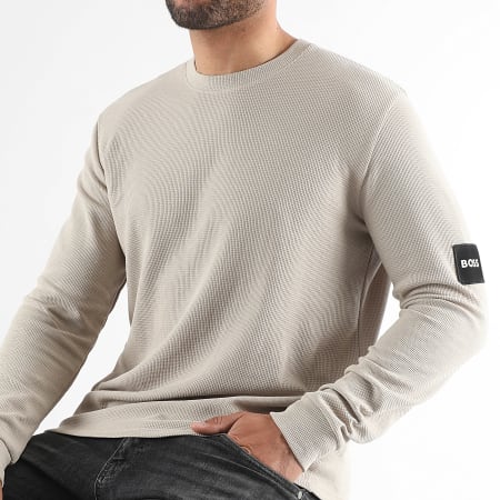 BOSS - Sudadera cuello redondo Waffle Patch Beige Exclusivo Ryses