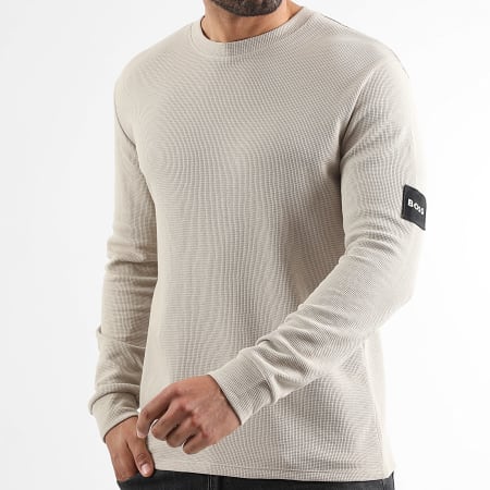 BOSS - Sudadera cuello redondo Waffle Patch Beige Exclusivo Ryses