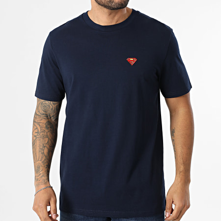 DC Comics - Camiseta Oversize Gran Parche Bordado Azul Marino