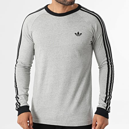 Adidas Originals - Tee Shirt Manches Longues A Bandes 3 Stripes KE3542 Gris Chiné Noir