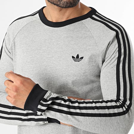 Adidas Originals - Tee Shirt Manches Longues A Bandes 3 Stripes KE3542 Gris Chiné Noir