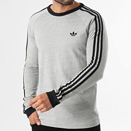 Adidas Originals - Tee Shirt Manches Longues A Bandes 3 Stripes KE3542 Gris Chiné Noir