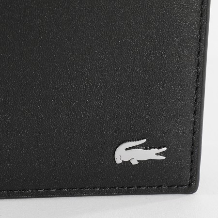 Lacoste - Portefeuille En Cuir Vertical Avec Logo Crocodile Metal Noir