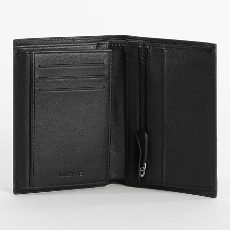 Lacoste - Portefeuille En Cuir Vertical Avec Logo Crocodile Metal Noir