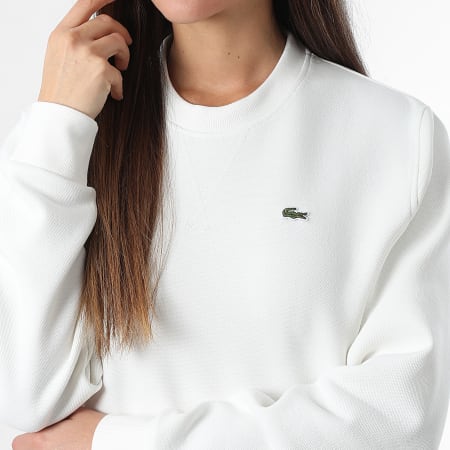 Lacoste - Sweat Crewneck Femme Logo Brodé Crocodile Blanc