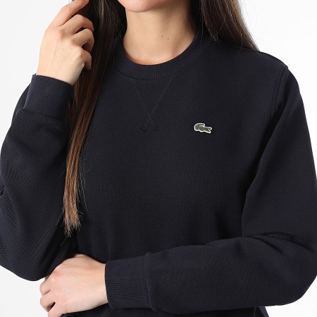Lacoste - Sweat Crewneck Femme Logo Brodé Crocodile Bleu Marine