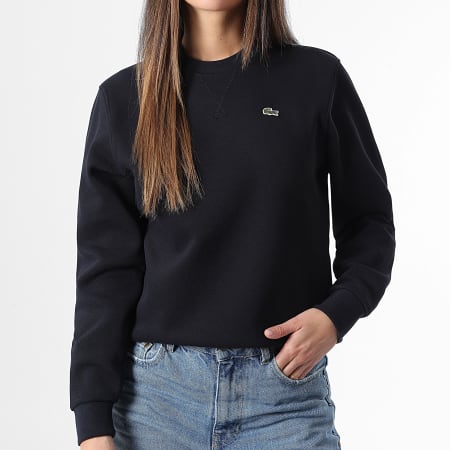 Lacoste - Sweat Crewneck Femme Logo Brodé Crocodile Bleu Marine