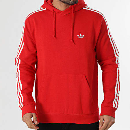 Adidas Originals - Sweat Capuche A Bandes 3 Stripes KE3555 Rouge Blanc