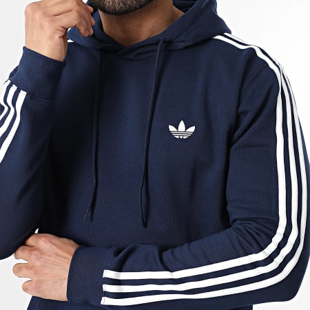 Adidas Originals - Sweat Capuche A Bandes 3 Stripes KE3556 Bleu Marine Blanc
