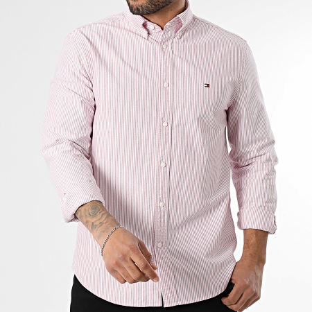 Tommy Hilfiger - Camisa de Manga Larga A Rayas Heritage Oxford Stripe 6238 Blanca Roja