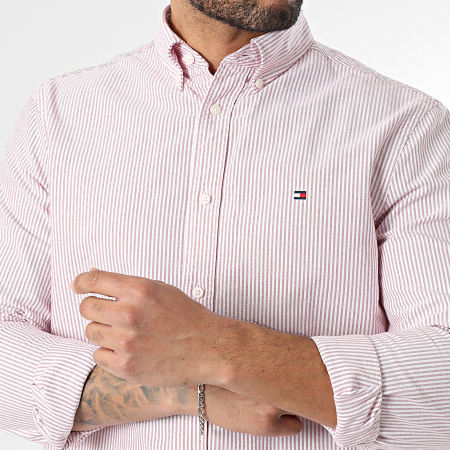 Tommy Hilfiger - Camisa de Manga Larga A Rayas Heritage Oxford Stripe 6238 Blanca Roja
