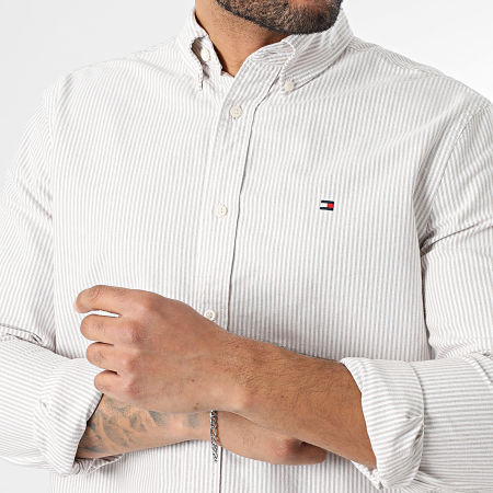 Tommy Hilfiger - Camisa de Manga Larga a Rayas Heritage Oxford Stripe 6238 Beige Blanco